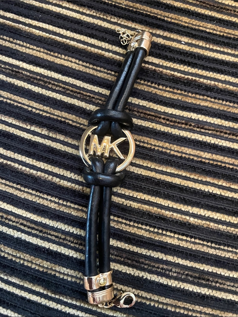 Black and gold initial Logo faux leather  Bracelet with M K